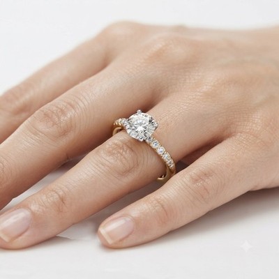 Lab Grown Diamond VS F 1.40 Carat Solitaire Engagement Ring Split Prong 14K Gold