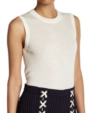 Veronica Beard Market Ribbed Knit Merino Wool Sleeveless Sweater Tank Ivory Sz S