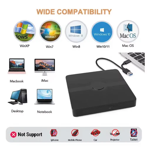 Lecteur Blu-ray USB 3.0 Externe – Graveur CD/DVD, Lecture BD 3D, Win/Mac