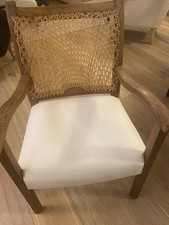 Stunning Cane Backed Occasional Chair With Cream Linen Padded Seat
