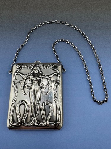 Sterling Silver Purse Art Nouveau Woman with Flowing Dress by Blackington 109 gr - Picture 3 of 13