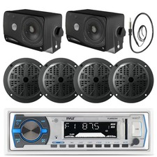 4 Pyle Boat 6.5" Speakers, Antenna,Pyle White Bluetooth USB Radio,3.5" Speakers