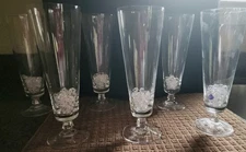 SET OF 6 SIGNED "LENOX USA" CRYSTAL PILSNER FOOTED BEER 9" GLASSES; NEW W/O BOX