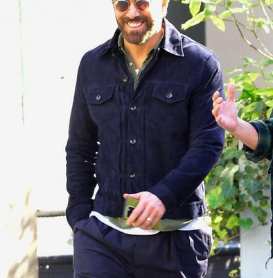 Men's  Trending Real Suede Leather Jacket Navy Blue Trucker Style Vintage Coat