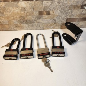 Ruger Gun Safety Padlock Set of 4 with Keys and Metal Mounting Bracket Black Red