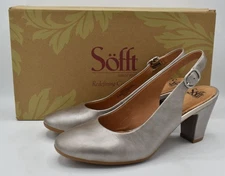 Sofft Womens Size 8.5 Lilly Slingback Pewter Leather Heels Shoes