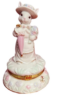 Lenox Trinket Box Easter Bunny Rabbit W/ Umbrella Occasions 7  Pastel Colors