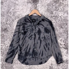 Rails Ingrid Top Womens Gray Tie Dye Raw Hem Long Sleeve Button Size S Small