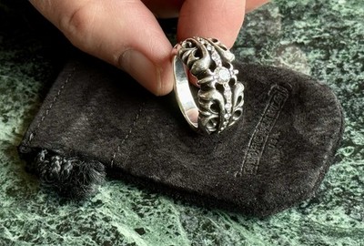 Authentic Chrome Hearts 925 Sterling Silver Diamond Ring Size 10