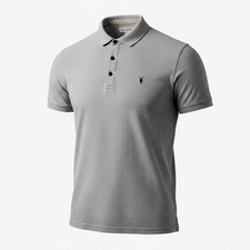 AllSaints Mens Reform Short Sleeve Polo Shirt Gray Ramskull Logo Size L