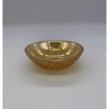 Vintage Jeanette Glass Iris and Herringbone 4.5" Iridescent Marigold Bowl
