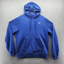 Reebok Hoodie Sweatshirt Mens Large Blue Pullover Fleece Logo Kangaroo Pocket