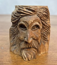 Vintage Hand Carved Old Man Small Folk Art Wood Sculpture Bust 3"