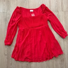 ASOS DESIGN Curve Red Pleated Mini Dress Long Sleeve Square Neck Babydoll sz 18
