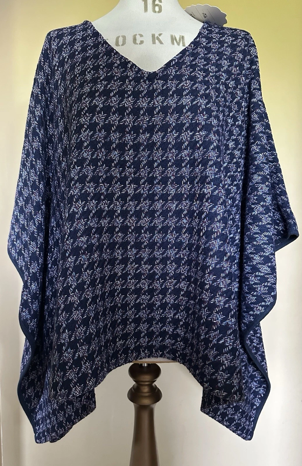 Knit Poncho by Swan Paris Blue S/M (UK10-14)Hangs Asymmetrical with V Neck BNWT
