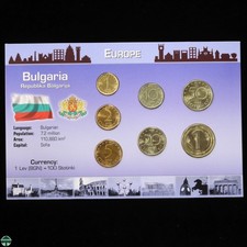 Bulgaria 7 Coin Uncirculated Type Set - 1999-2002 Coin Dates - Set and Info Card
