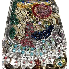 Broken Rhinestone Jewelry Lot Craft Upcycle Repair Repurpose Embellishments Art