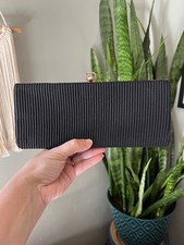 VTG 60s Black Crepe Clutch Purse Evening Bag Art Deco Gold Tone Hardware