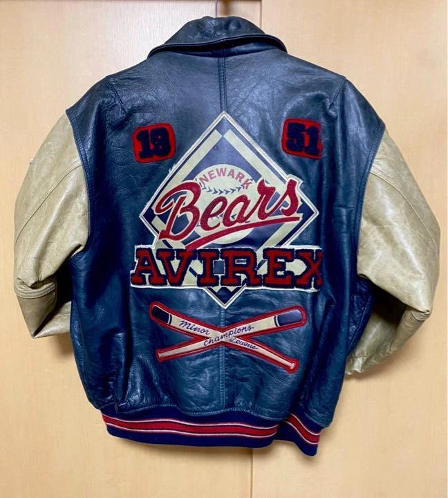 AVIREX Leather Varsity Jacket Blouson Men Size M Newark Bears Rare From Japan