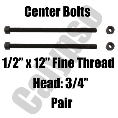 Leaf Spring Center Bolt - 1/2 x 12 (PAIR) Fine Threaded Leaf Bolts with Nuts