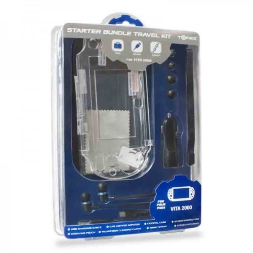 NEW Clear Console Case Shell + Black Earphones + Charger for PS Vita 2000