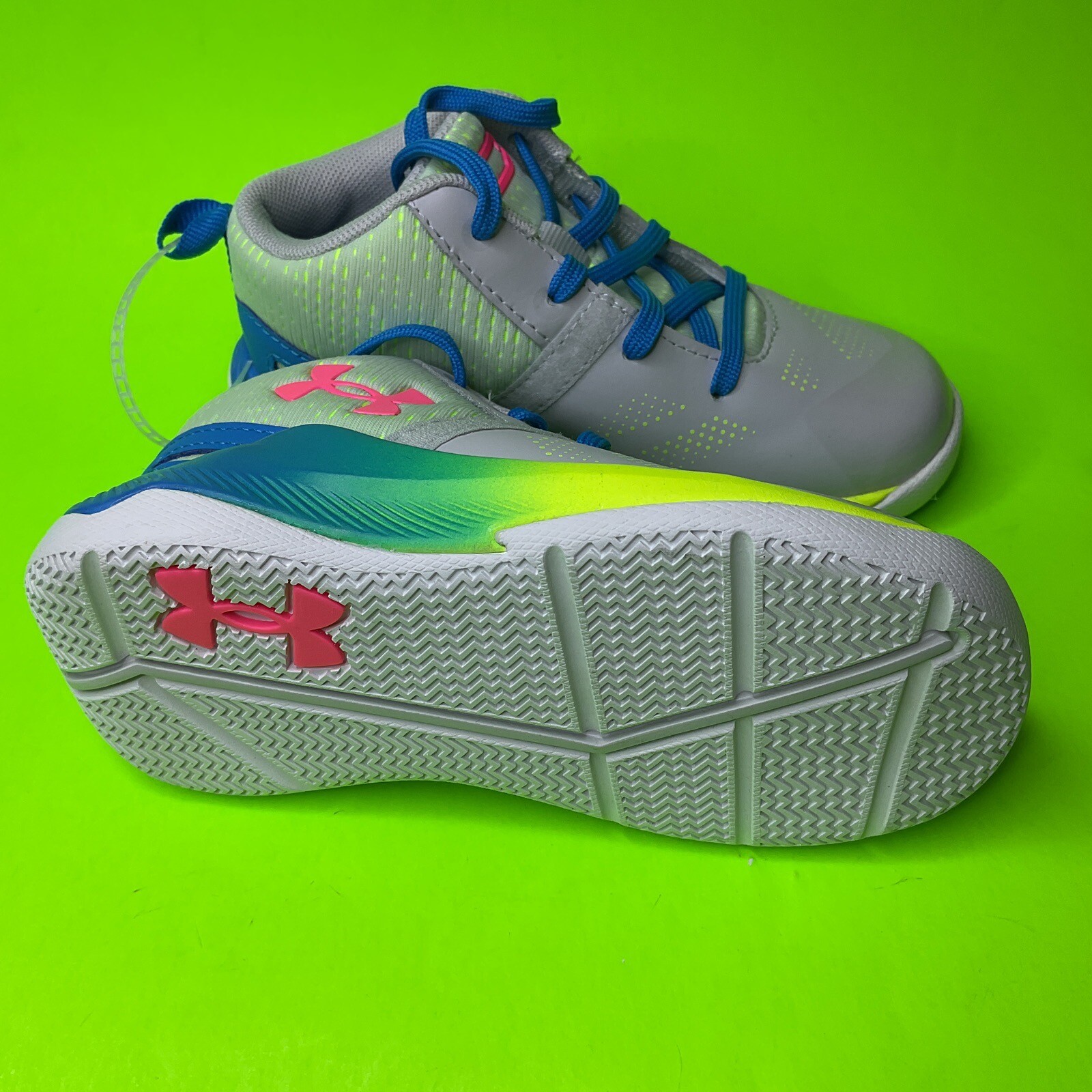 UNDER ARMOUR SC Kids Boys Sneakers Shoes Size 8K Gray w/Blue, Yellow, Green NEW thumbnail 11