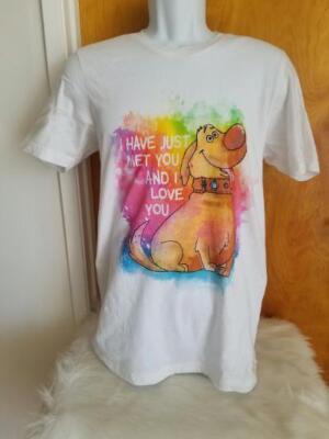 DISNEY PIXAR UP DUG T-SHIRT I HAVE JUST MET YOU AND I LOVE YOU WHITE MEDIUM TEE