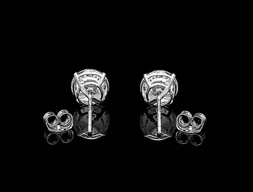 4Ct Round Cut Lab Created Diamond Solitaire Stud Earrings 14K White Gold Plated - Picture 2 of 7