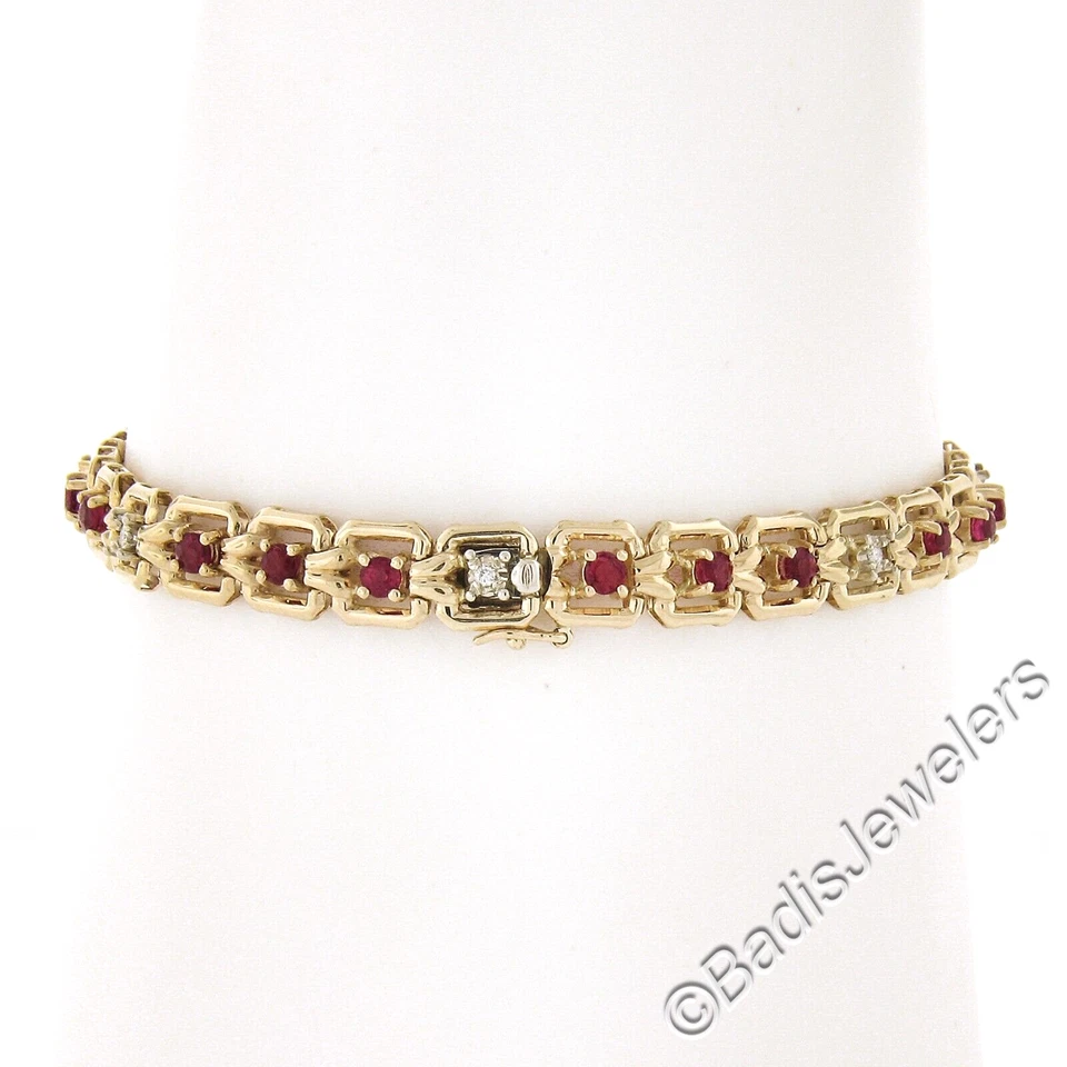 14k Gold 2.14ct Alternating Round Ruby & Diamond Open Square Chain Link Bracelet - Image 2 of 4