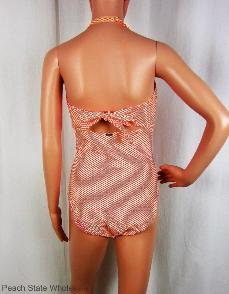 NUEVO Traje de baño de una pieza Calvin Klein punto coral bandeau acanalado lazo trasero talla 10 Foto 2 de 3