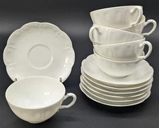 (6) HAVILAND FRANCE STAR FLAT CUP & SAUCER SETS WHITE SCALLOPED EDGES ON SAUCER