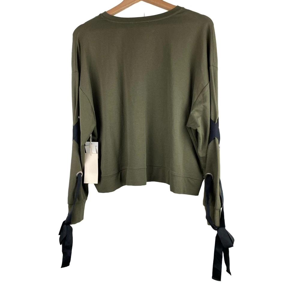 Sudadera corta Two by Vince Camuto para mujer S Aegen oliva manga con cordones nueva con etiquetas Foto 3 de 4