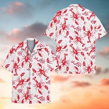 Lobster Hawaiian Shirt Casual Button Down Shirt Beach Summer Unisex