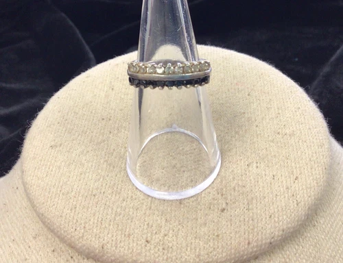 Vintage Sterling Silver 925 Unique Black Onyx & Cz Band Sz 6.5 GG468