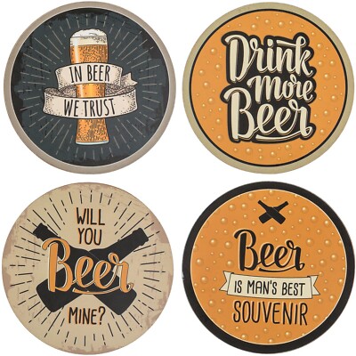 Getränkeuntersetzer Untersetzer Bierdeckel Glasuntersetzer »BEER« Holz 4er Set