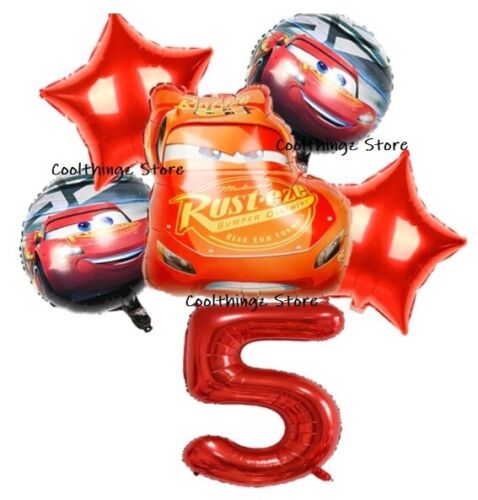 DISNEY CARS LIGHTENING McQUEEN Balloon Set for 5th Birthday Party Foil AGE 5  - Afbeelding 1 van 2
