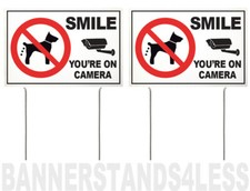 8x12 Inch SMILE YOU'RE ON CAMERA Yard Sign with Stake No Dog wb-h, 2 PACK