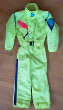 Obermeyer Zip Up Retro Ski Suit Snowsuit one piece Kids Juniors Size 10 NEON VTG