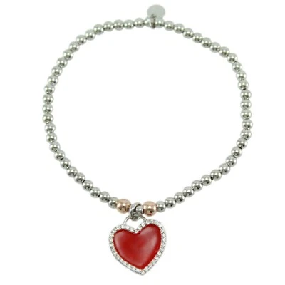 Bracelet Élastique I Giampini Argent 925 Pendentif Cœur Émail Rouge Et Zircons - Photo 1/2