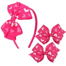 Valentine's Day Bow Headband for Girls - Red Cute Kids Hair Bands with 2Pcs I...