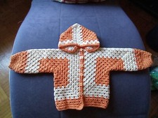 Kapuzenjacke gehäkelt, Größe 80,Unisex, Orange/Beige,Handmade