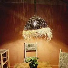 Wicker Luminaire Lampshade / suspension palm leaves - natural fiber Morocco Emma