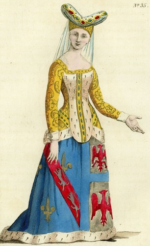 Jeanne de Montaigu Costume Epoque Charles VII - Gravure originale aquarelle XIXe - Imagen 2 de 3