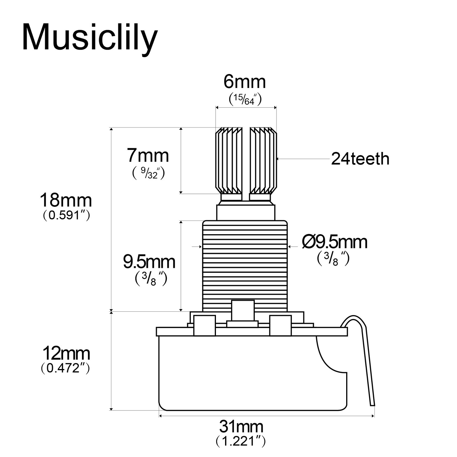 CTS 450 A500K B500K Split Shaft Fine 24 Spline Potentiometer (2 Audio 2 Linear)