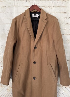 Topman Men's Classic Fit Button Wool Blend Overcoat Camel