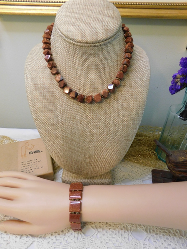 Natural Goldstone Necklace and Bracelet Vintage Set Handcrafted