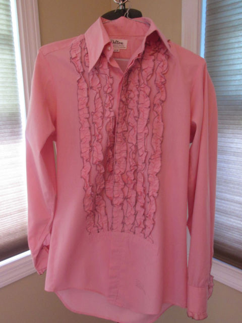 MENS VINTAGE RUFFLED TUXEDO SHIRT PINK WITH BLACK TRIM 14 X 33 (S3) #23 | eBay