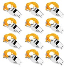 12 Pack Whistles Stainless Steel Sports Loud Crisp Sound Whistles with Lanyar...