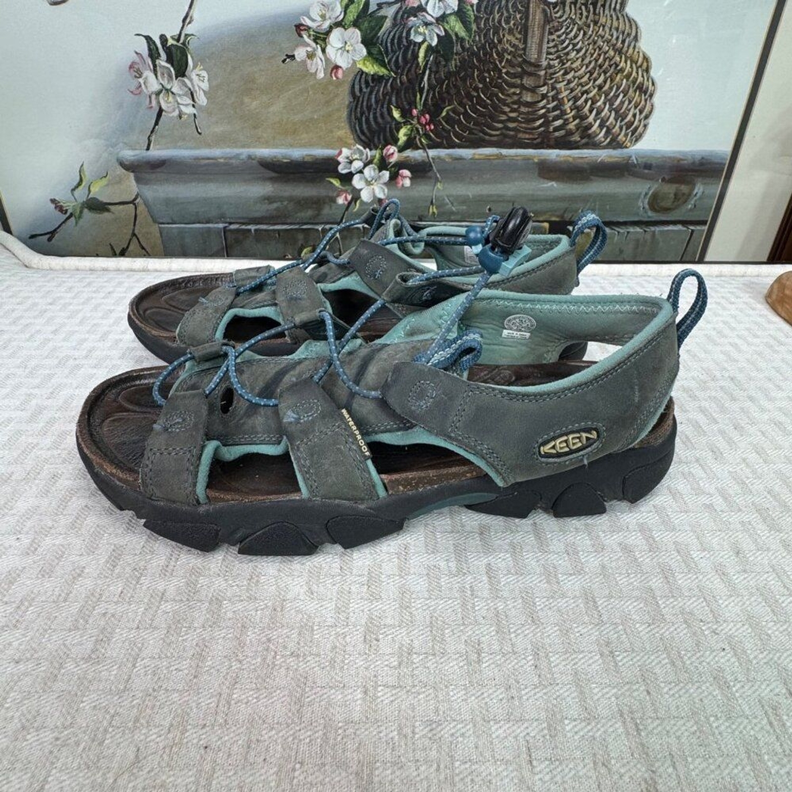 Sandali Keen Sarasota donna misura 10 5 in pelle grigio e blu con cinturino regolabile