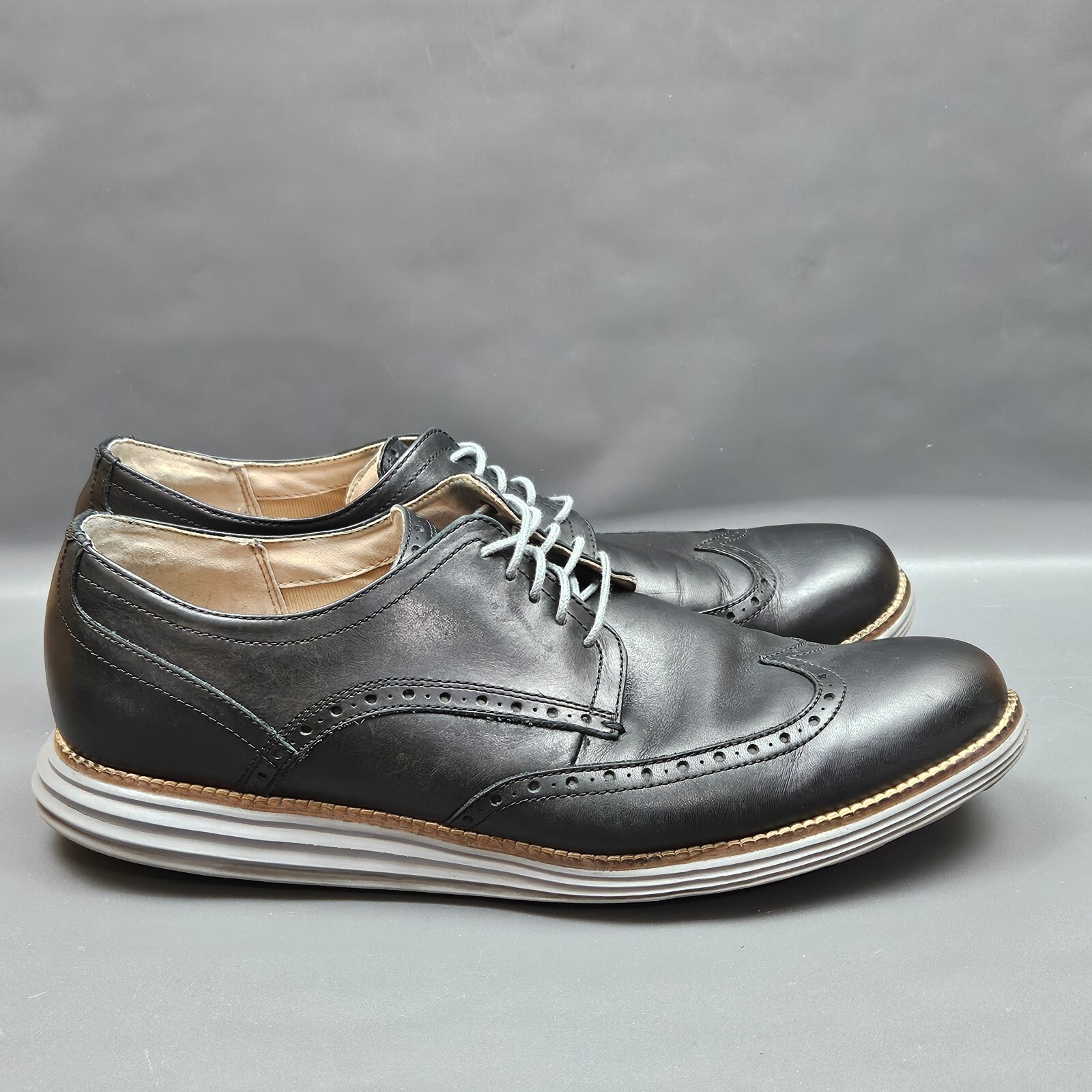 SAOLA Oxford Cole Haan Original Grand Wingtip da uomo taglia 13 derby in pelle nera